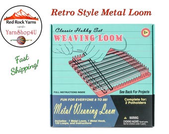 Retro Metal Weaving Loom. Includes 7" Metal Loom, 1 metal hook, 120 loops to make 2 potholders. Pepperell. Kid's Crafts. Age 8+ #RETK04