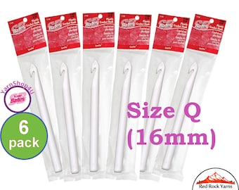 6 Size Q (16mm) Susan Bates Plastic Crochet Hooks. 6 Pack box. Bulk Buy!