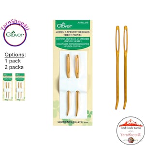 Clover Gold Jumbo Tapestry Bent Tip Needles for easy hooking of yarn and threads. 2.75" long. 2 per Pack. Get 1 or 2 packs Clover #219