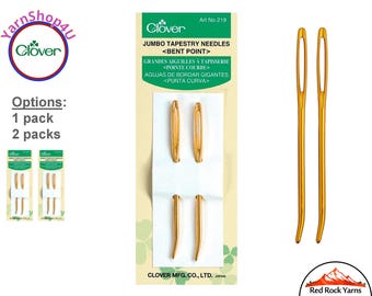 Clover Gold Jumbo Tapestry Bent Tip Needles for easy hooking of yarn and threads. 2.75" long. 2 per Pack. Get 1, 2 or 5 packs Clover #219
