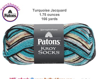 TURQUOISE JACQUARD - Patons Kroy Socks Yarn is 1.75oz | 166yds Super Fine Weight (1) Sock Yarn. A Blend of 75/25% Wool/Nylon (50g | 152m)