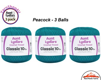PEACOCK 3 Pack! Aunt Lydia's Classic 10 Crochet Thread. Item# 154-0856