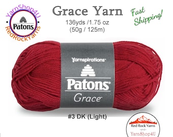 CARDINAL Patons Grace yarn Light weight #3. 100% Mercerized Cotton, 1.75 oz | 136 yards (50 g | 125 m) Color #62705