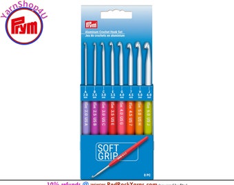 Prym Crochet Hook Set. 8 sizes from 2mm-6mm (US sizes A to J). Comfort Soft-Grip Handles. #57500