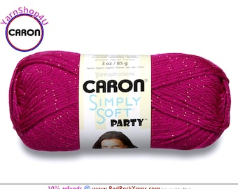 FUCHSIA SPARKLE - Caron Simply Soft Party! 3 oz / 164 yds (85 g / 150 m) 99% Acrylic, 1 percent Metallic (3 ounce / 164 yards) Color #0002