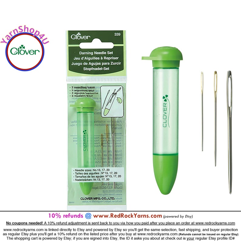 Darning Needle set by Clover with screw top case. Features 3 needle sizes for weaving, and sewing with yarn. Art No 339 image 1