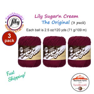 WINE 3 Pack! 2.5oz | 120yd The Original Lily Sugar N Cream 100% Cotton Yarn. 3 Skeins Bulk Buy!