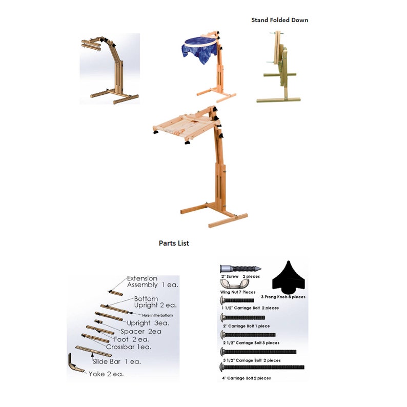 Universal Craft Stand. Frank Edmunds wood floor stand for hoops, stretchers bars, scroll frames. Adjusts for height, angle, L or R use 6111 image 9