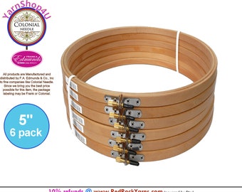 5"  Pack of 6 Embroidery hoops. Frank A Edmunds / Colonial Needle Quality Hoops hard wood w/ Smooth rounded edges and screw caps. CNEH-5N