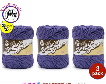 DARK ORCHID - 3 Pack! Super Size 4oz | 190yds. 100% Cotton yarn. Original Lily Sugar N Cream. (4 ounces | 190 yards) 3 skeins!