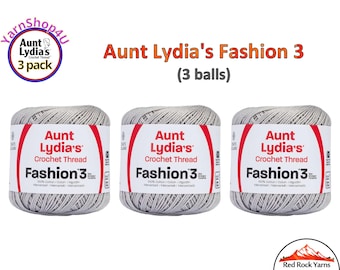 SILVER Fashion 3 Size Aunt Lydia Crochet Thread. One 3 Pack of Aunt Lydia's Fashion 3 Crochet Thread. 3 balls/150yds each. Item #182.0435