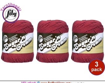 COUNTRY RED 3 Pack! 2.5oz | 120yd The Original Lily Sugar N Cream 100% Cotton Yarn. 3 Skeins Bulk Buy!