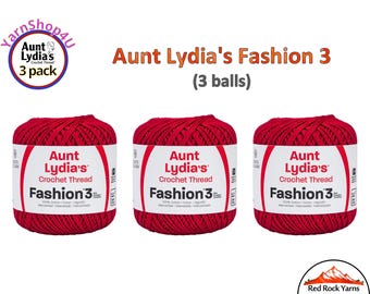 SCARLET Fashion 3 Size Aunt Lydia Crochet Thread. One 3 Pack of Aunt Lydia's Fashion 3 Crochet Thread. 3 balls/150yds each. Item #182.0006