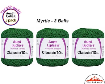 MYRTLE GREEN 3 pack! Aunt Lydia's Classic 10 Crochet Thread. 350yds. Item #154-0484