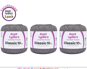 STONE 3 pack! Aunt Lydia's Classic 10 Crochet Thread. 350yds. Item #154-0630