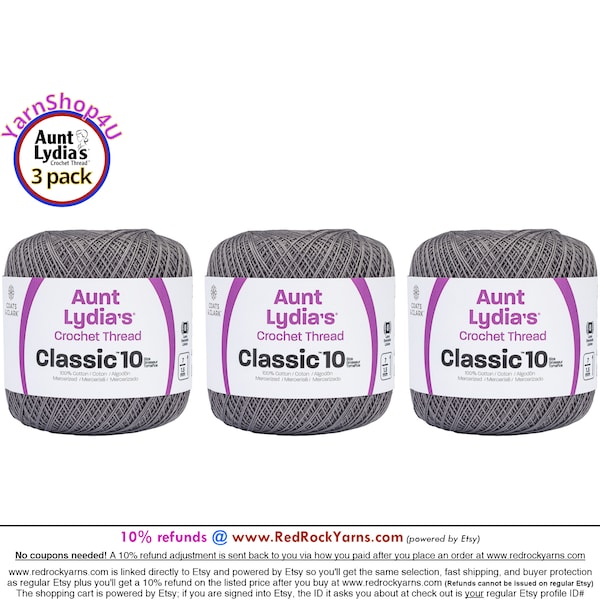 STONE 3 pack! Aunt Lydia's Classic 10 Crochet Thread. 350yds. Item #154-0630