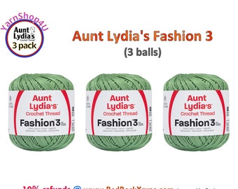 SAGE Fashion 3 Size Aunt Lydia Crochet Thread. One 3 Pack of Aunt Lydia's Fashion 3 Crochet Thread. 3 balls/150yds each. Item #182.0625