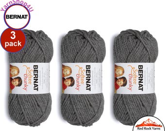 TRUE GRAY 3 pack! Bernat Softee Chunky Yarn Super Bulky Yarn. 3.5oz | 108yds | 100% Acrylic Yarn. 3 skeins per pack = Bulk Buy!