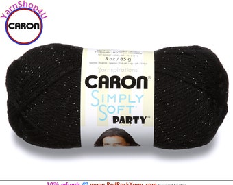 BLACK SPARKLE - Caron Simply Soft Party! 3 oz / 164 yds (85 g / 150 m) 99% Acrylic, 1 percent Metallic (3 ounce / 164 yards) Color #0007