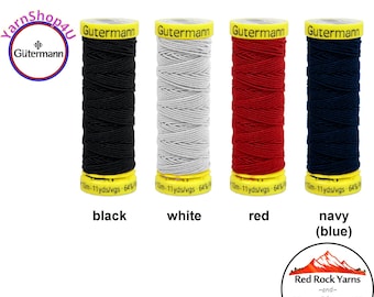 GUTERMANN ELASTIC Sewing Thread Black, White, Red. or Navy (dark blue). 11 yards ea spool. 64% polyester / 36 polyurethane. Pick your color!