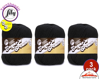 BLACK - 3 Pack! Super Size 4oz | 190yds. 100% Cotton yarn. Original Lily Sugar N Cream. (4 ounces | 190 yards) 3 skeins!