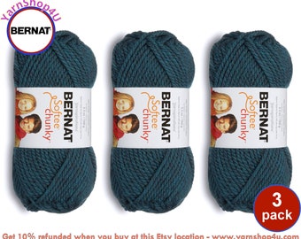 TEAL 3 pack! Bernat Softee Chunky Yarn Super Bulky Yarn. 3.5oz | 108yds | 100% Acrylic Yarn. 3 skeins per pack = Bulk Buy!