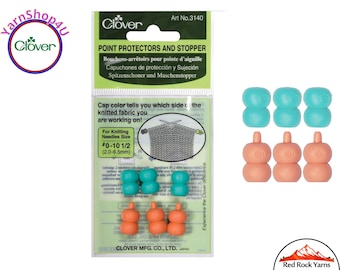 6 Clover Point Protectors and Stoppers. Fits knitting needles sizes 0 to 10.5 (0-K). L and R markings to identify working side. #3140