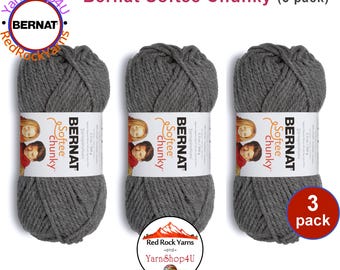 TRUE GRAY 3 pack! Bernat Softee Chunky Yarn Super Bulky Yarn. 3.5oz | 108yds | 100% Acrylic Yarn. 3 skeins per pack = Bulk Buy!