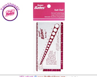 Knit Chek Stitch Gauge. Susan Bates Needle sizer from 0-50 and Hook sizer from B to U (US-50/25mm). Ruler and Stitch counter window. #14099