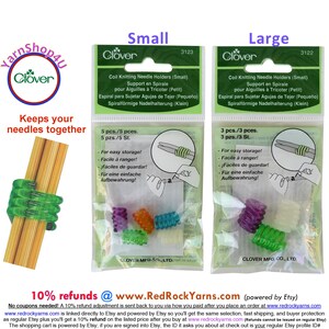 CLOVER Coil Needle Holders in Sizes S & L. Small 5/pk Single Points 2 to 9 (DPNs 0 to 6). Large 3/pk Single Points 10 to 15 (DPNs 7 to 10.5)