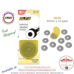 10 pack! 45mm OLFA® Rotary Blades. 10 Blades. Olfa® Brand Rotary Cutting Blade. Tungsten Steel. Premium Quality, and Sharp Edge. #RB45-10