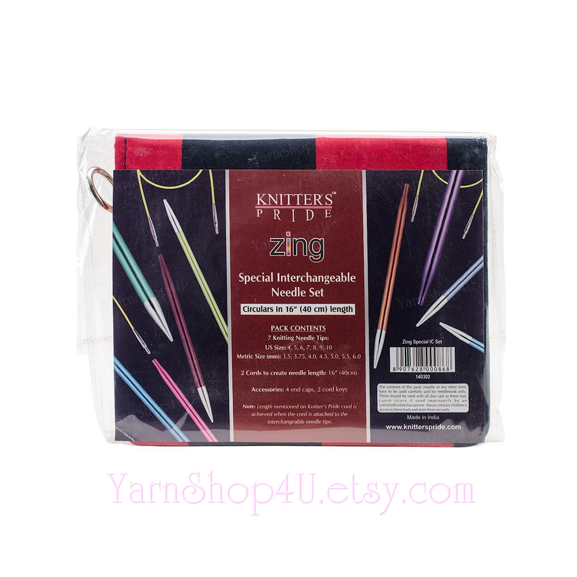 Knitter's Pride ZING Special Deluxe 16 circular set. 4 tips and 8 cords