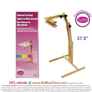 Universal Craft Stand. Frank Edmunds wood floor stand for hoops, stretchers bars, scroll frames. Adjusts for height, angle, L or R use #6111