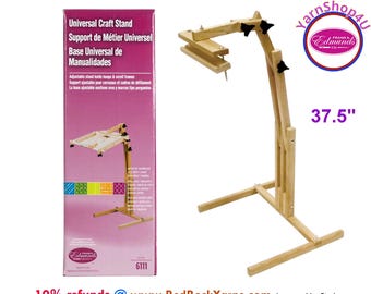 Universal Craft Stand. Frank Edmunds wood floor stand for hoops, stretchers bars, scroll frames. Adjusts for height, angle, L or R use #6111