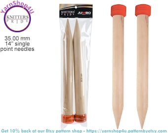 35mm Knitting Needles by Knitter's Pride. These Jumbo Straight Needles are made of Birch Wood - 35.0mm - 14" long