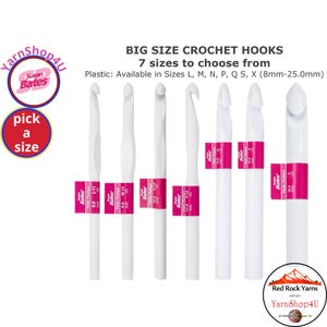 Susan Bates Plastic Crochet Hooks. Pick Sizes E - Q (3.25-25mm. Add sizes to cart. Bulk option: etsy.com/shop/YarnShop4U?search_query=luxite
