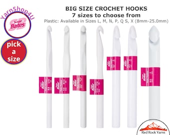 Susan Bates Plastic Crochet Hooks. Pick Sizes E - Q (3.25-25mm. Add sizes to cart. Bulk option: etsy.com/shop/YarnShop4U?search_query=luxite