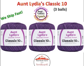 PURPLE 3 pack! Aunt Lydia's Classic 10 Crochet Thread. 350yds. Item #154-0458