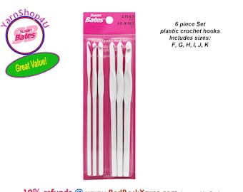 6pc LUXITE Set Susan Bates Plastic Crochet hook set, Sizes F5, G6, H8, I9, J10 and K10.5 [Individual sizes> www.etsy.com/listing/1423132678]