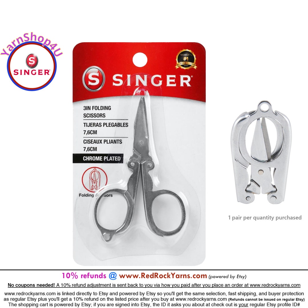 SINGER FOLDING SCISSORS. Chrome-plated Steel Scissors. Compact Design. Tips  Protected When Folded. Great for Your Traveling Craft Bag. 151 