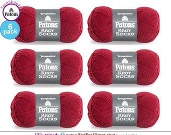 RED 6 Pack! Patons Kroy Socks Yarn is 1.75oz | 166yds Super Fine Weight (1) Sock Yarn. A Blend of 75/25% Wool/Nylon (50g | 152m)