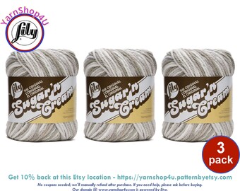 GREIGE OMBRE 3 Pack 2oz | 95yds each. Lily Sugar N Cream The Original 100% Cotton Yarn. 3 skeins Bulk Buy! (Gray + Beige = Greige)