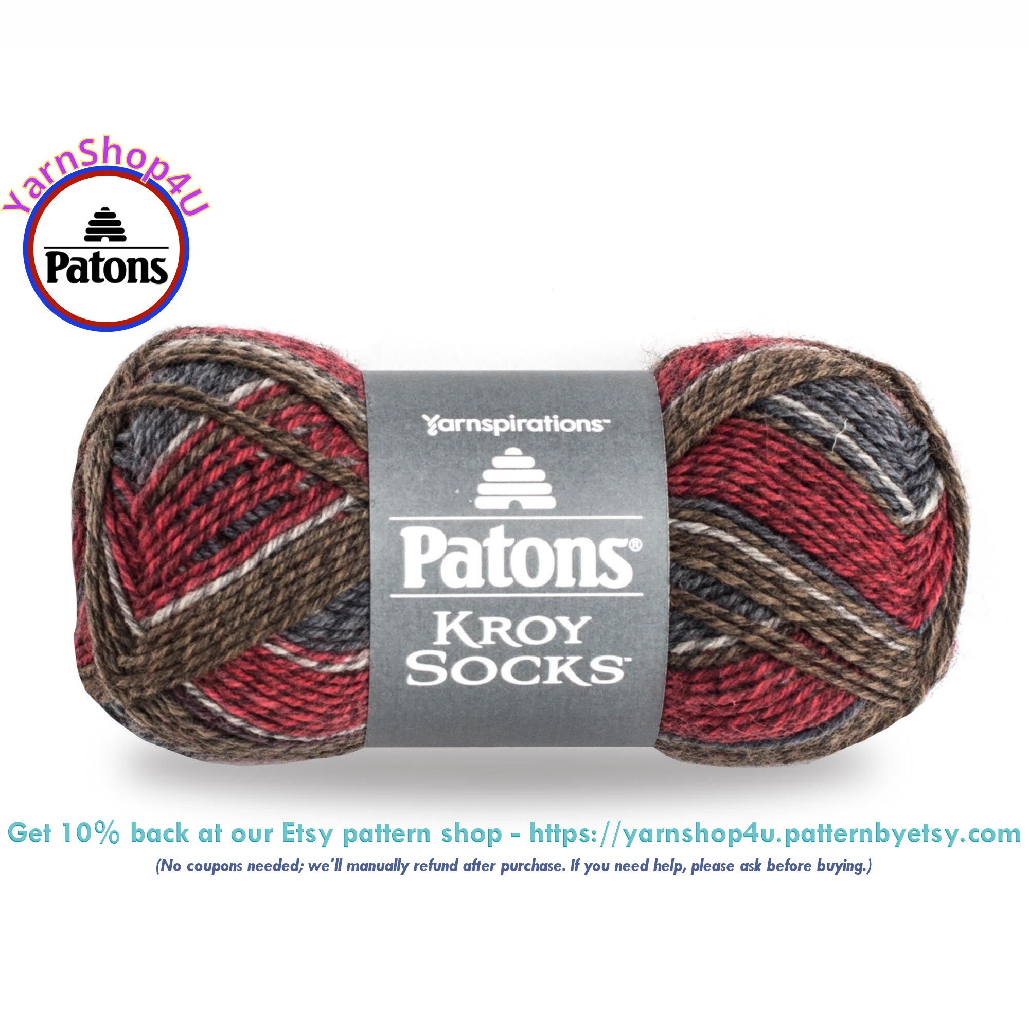 GRAY BROWN MARL Patons Kroy Socks Yarn is 1.75oz 166yds Super Fine
