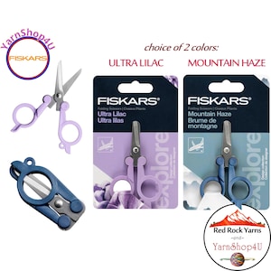 FISKARS Folding Travel Scissors in Ultra Lilac or Mountain Haze. Folds to 2-1/2" TSA compliant. Long lasting Sharp Stainless Steel edge.