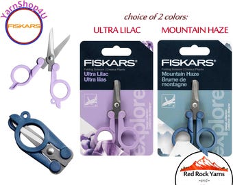FISKARS Folding Travel Scissors in Ultra Lilac or Mountain Haze. Folds to 2-1/2" TSA compliant. Long lasting Sharp Stainless Steel edge.