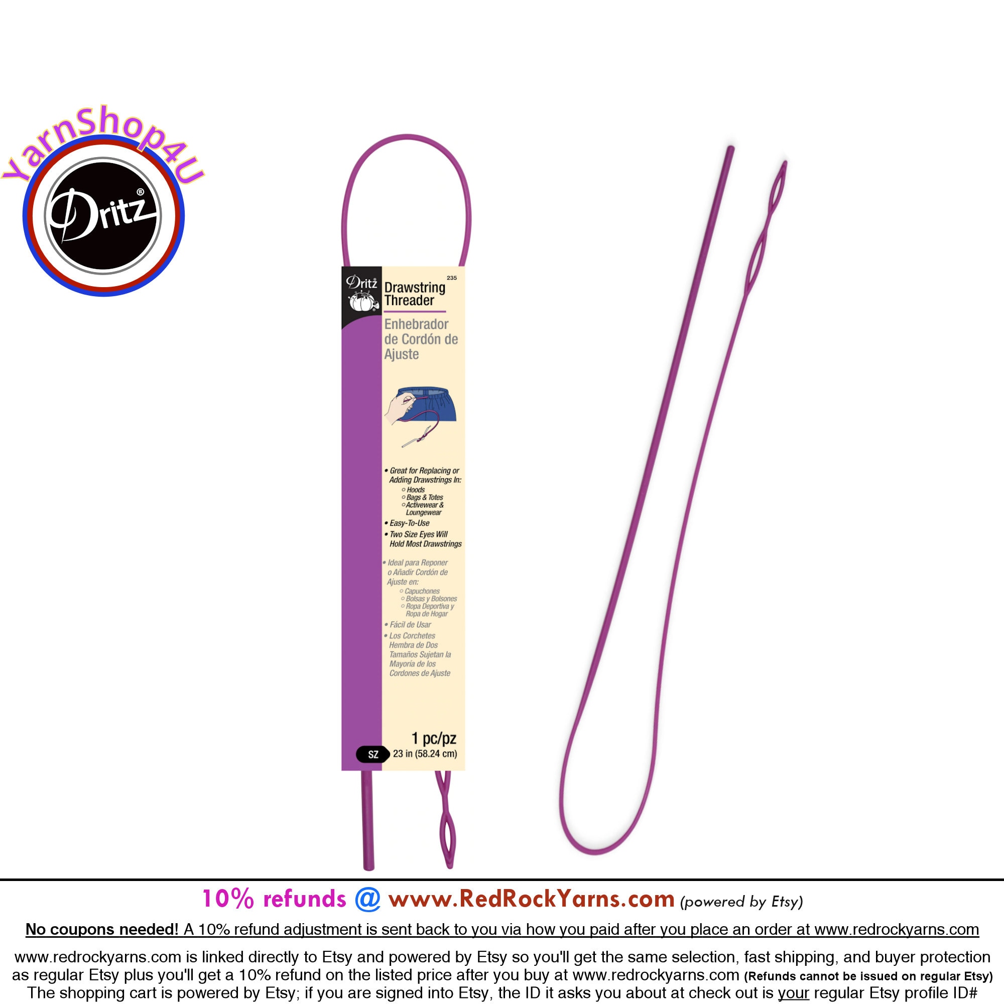 Dritz Drawstring Threader A Plasticl Tool for Threading Ribbon,  Drawstrings, Threading Elastic 