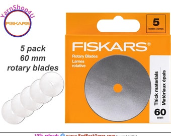 5 Pack! 60mm Rotary Cutting Blade. Fiskars 5 blades per package. Fits Fiskars 60mm handles. Cuts batting, multi fabric layers, etc (60mm x5)