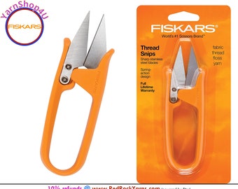 FISKARS Premium Thread Snips - Large snips with Spring Action Sharp Stainless Steel Blades. For Fabric, Thread, Floss and Yarn. #140160