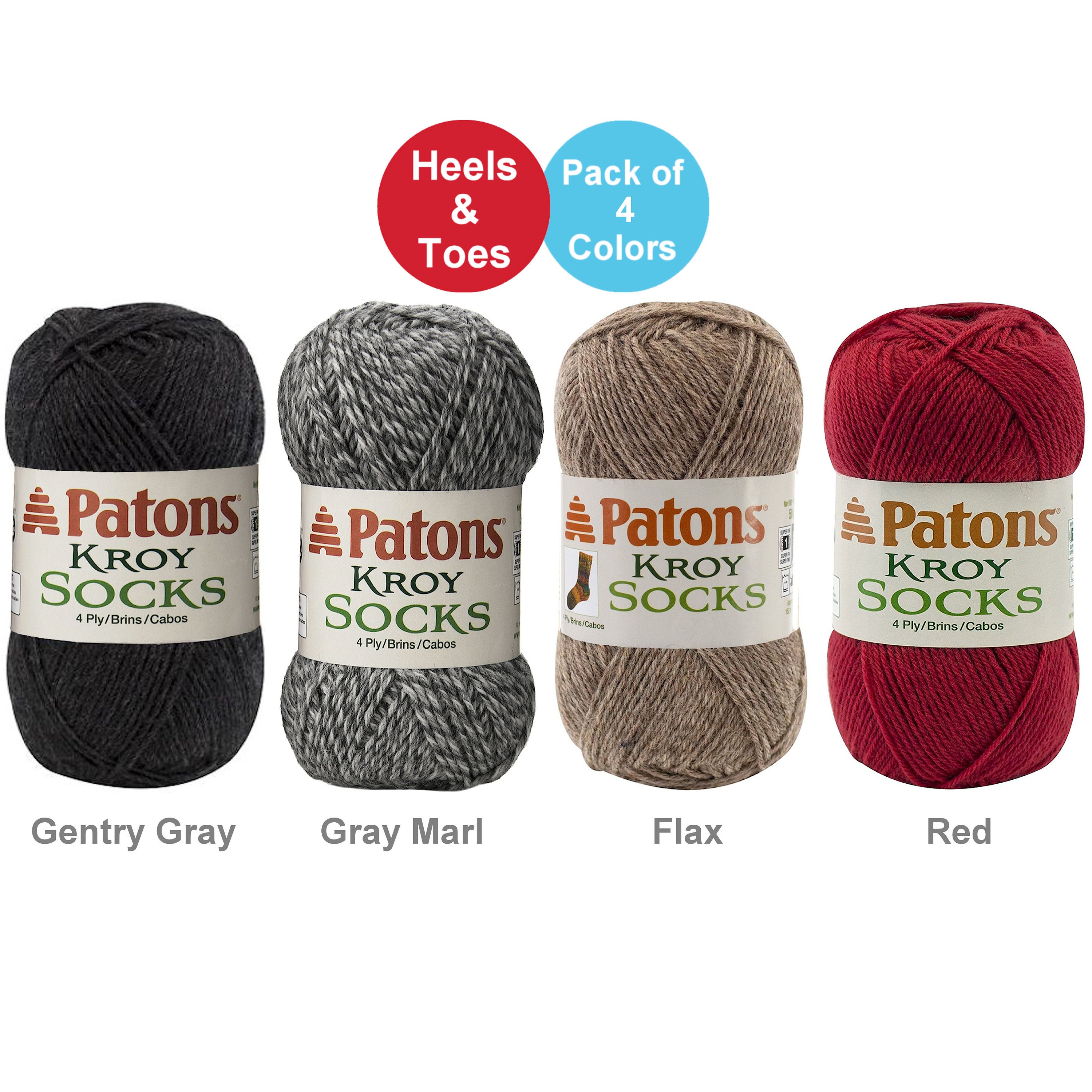 HEELS & TOES! 4 Pack of Patons Kroy Socks yarn in 4 colors Gentry Gray