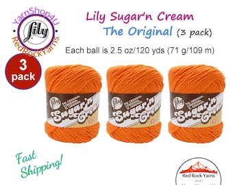 HOT ORANGE 3 Pack! 2.5oz | 120yd The Original Lily Sugar N Cream 100% Cotton Yarn. 3 Skeins Bulk Buy!